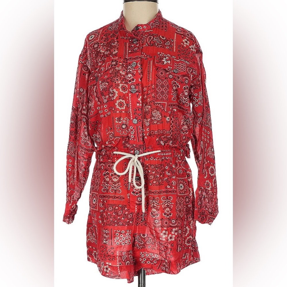 OVERLOVER Lloyd Bandana Print Tie-Waist Romper Bright Red  approx size Medium